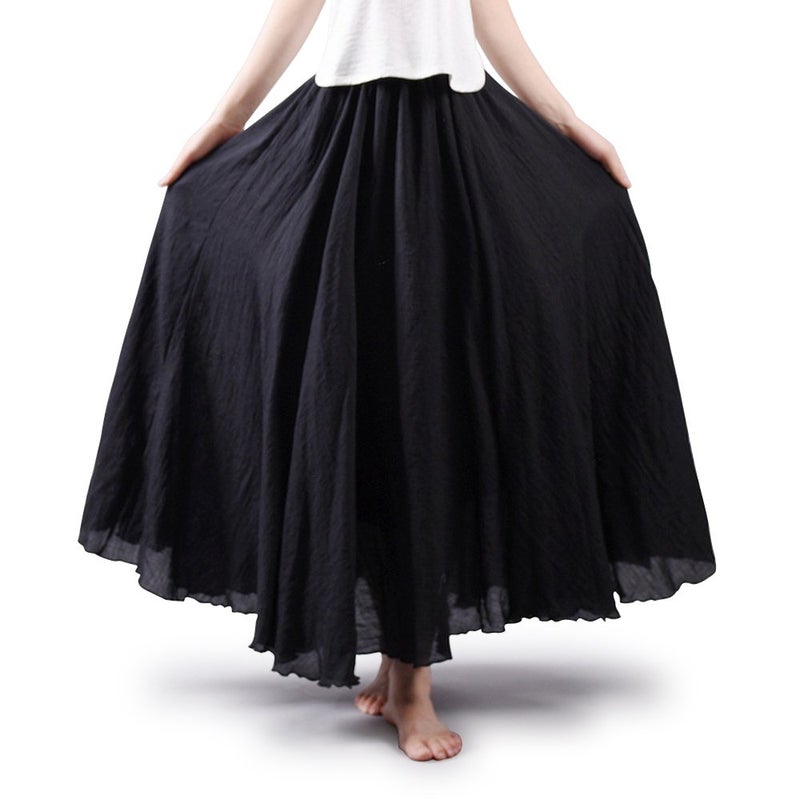 OCHENTA Women's Casual Cotton Long Maxi Skirt Flowy Boho for Summer Beach Goth Fairy Renaissance Weekend Skirts Black 95CM - Image 1